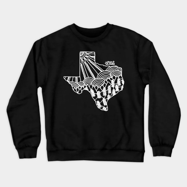 White Line Texas Mandala Zentangle State Outline Crewneck Sweatshirt by murialbezanson